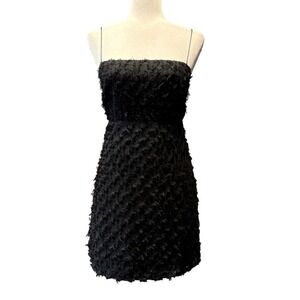 ASTR The Label Black Fringe Eyelash Textured Mini Cocktail Dress Womens Small